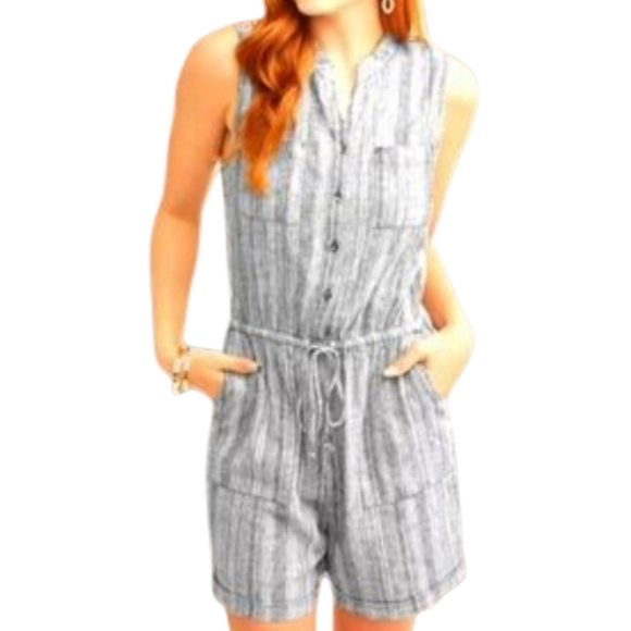Kelly Renee Pants - Kelly Renee Linen Stripe Shorts Romper